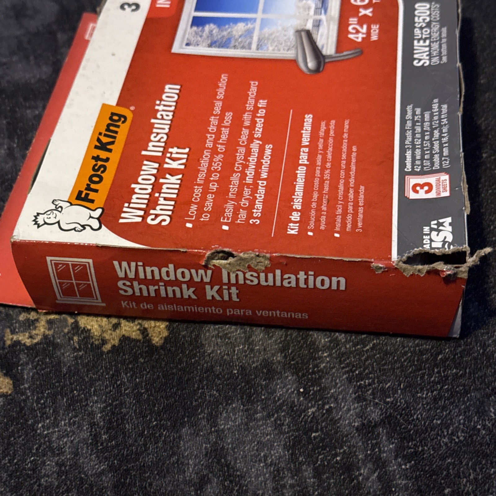 Frost King Indoor Window Insulation Shrink Kit 62 in x 42 in 3pk Clear NIB
