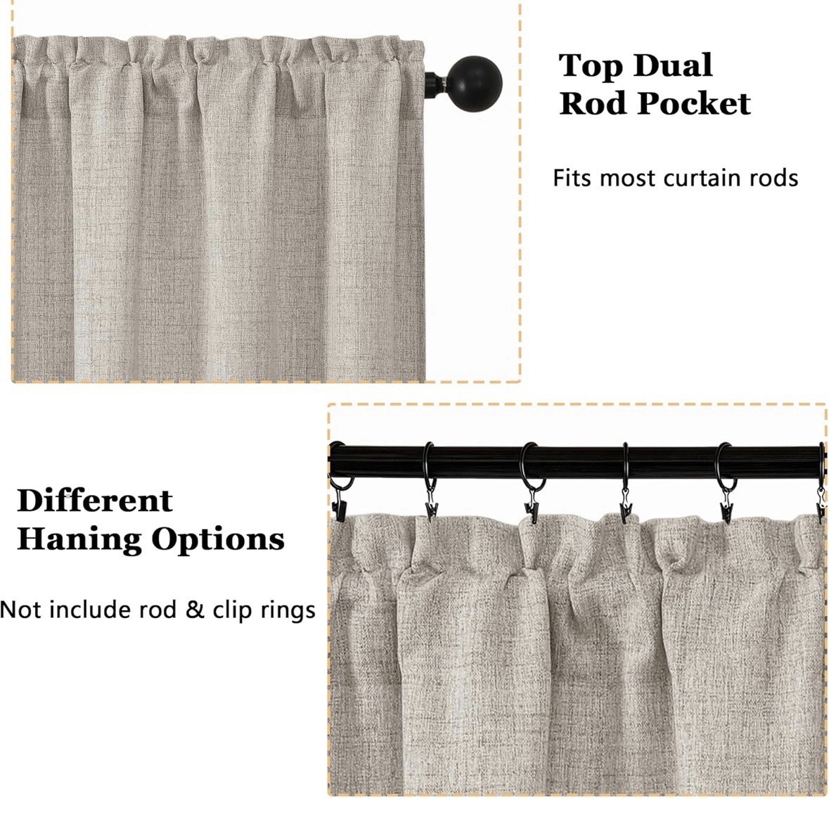 Linen Valance for Window 1 Pc, 18” Length, 60” Width, Light Filtering Textured