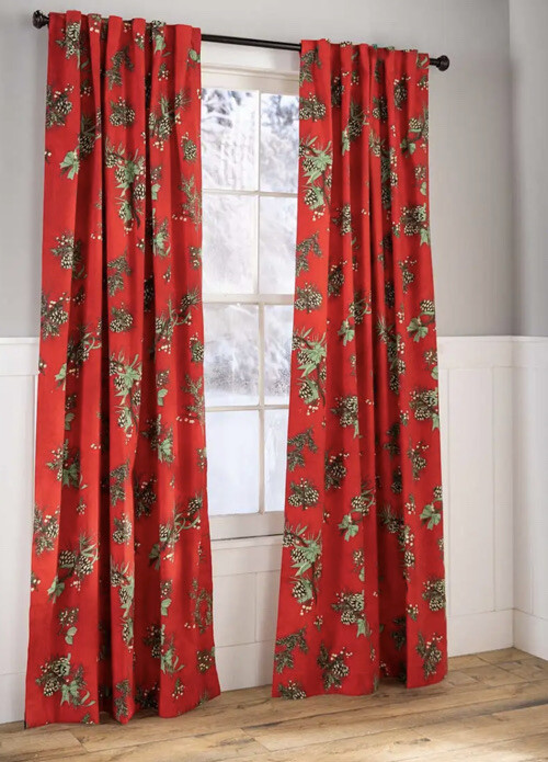 Holiday Peaceful Pine Curtains, 63″L Pair