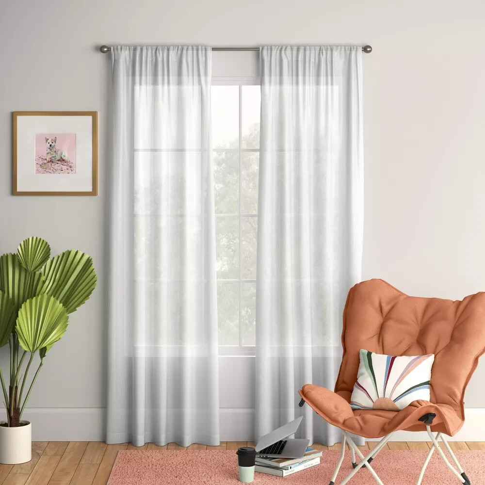 ⚡️1 pc Sheer Crinkle Window Curtain Panel White – Room Essentials 40″W x 84″L
