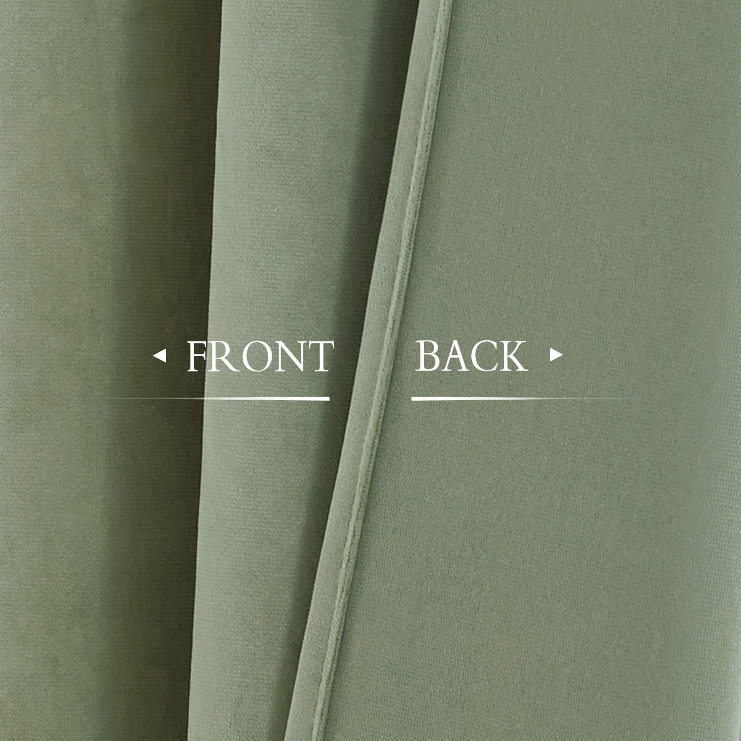 Sage Green Velvet Room Darkening Curtains 96″ – Set of 2 Grommet Drapes