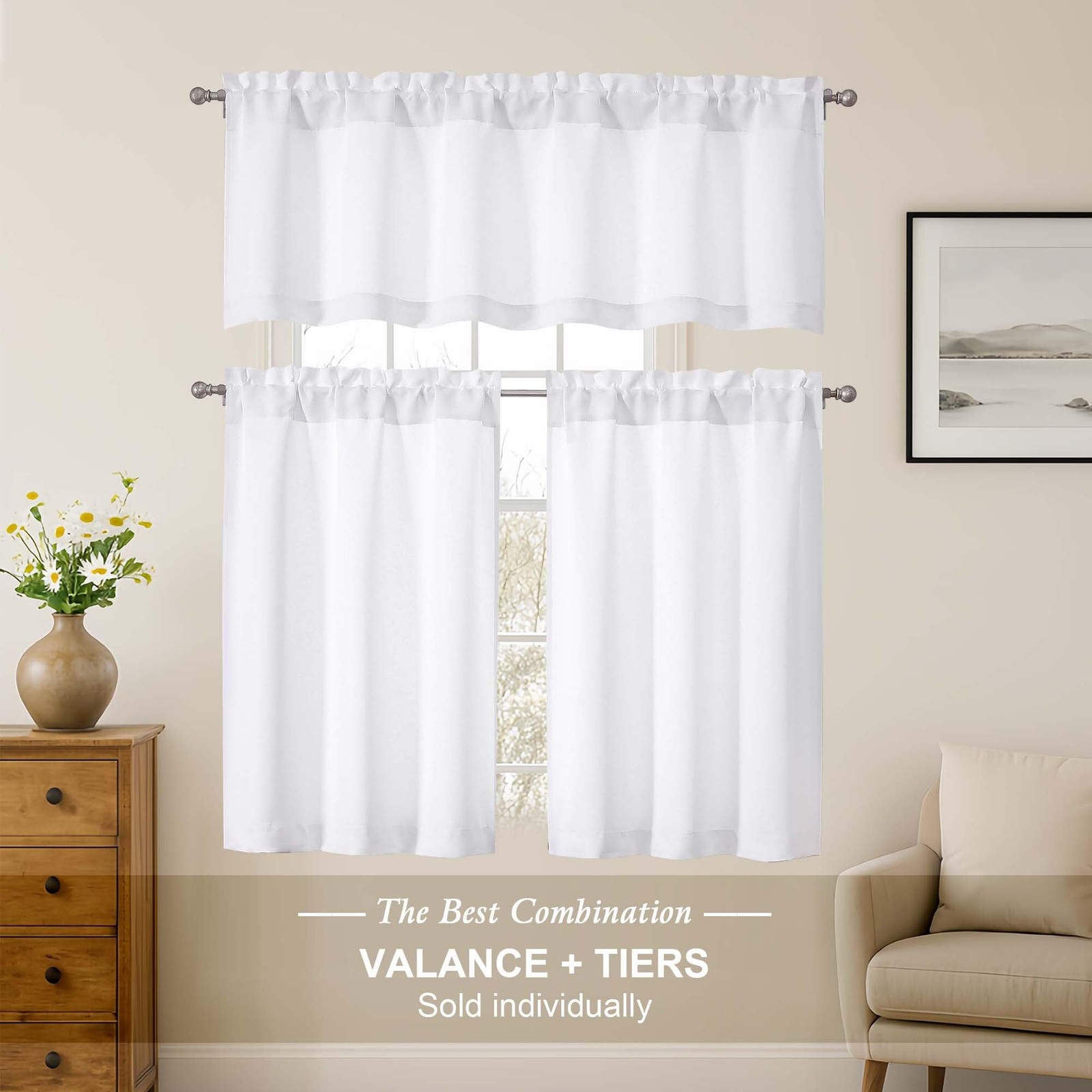 Pure White Valance for Windows 18 Inch Length, Light Filtering Short Kitchen …