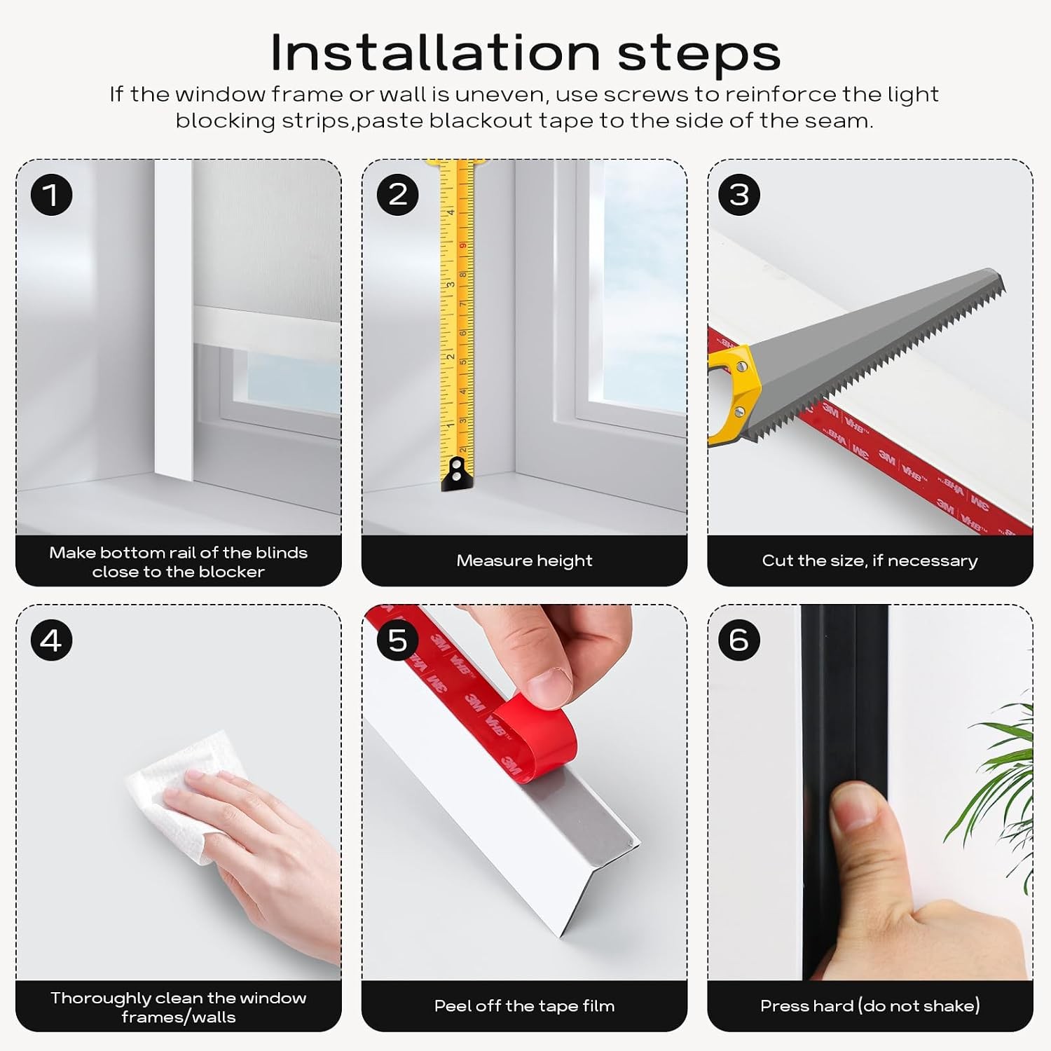 100% Blackout PVC Light Blocking Strip for Window Shades and Blinds Both Sides