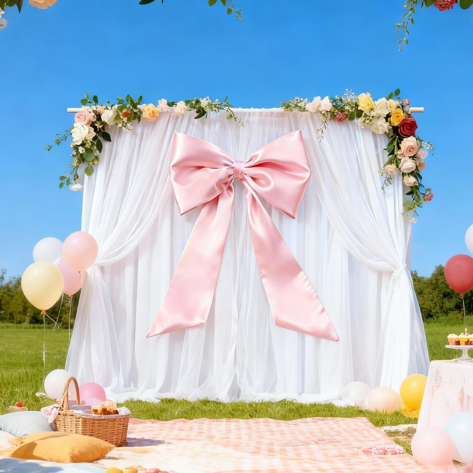24×36 Inch Large Pink Bow Coquette Wall Decor Giant Ribbon Hanging Party