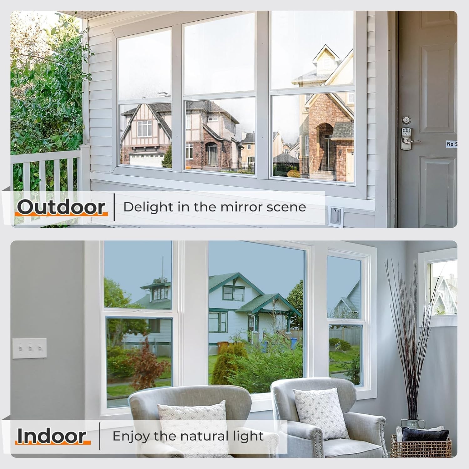 Window Privacy Film, One Way Window Tint for Home, Static Cling Anti UV Sun B…