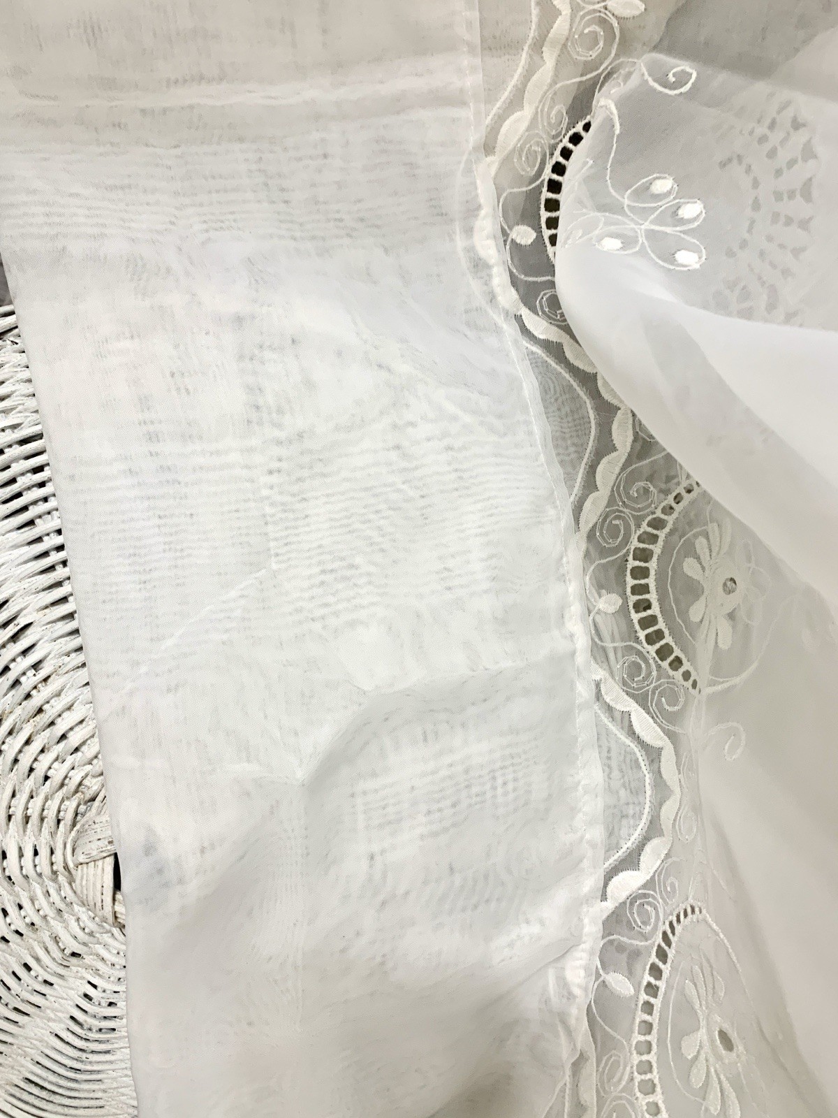 Vtg Made In France By France Voile Curtain Panel Cutwork Embroidered 58” X 78”