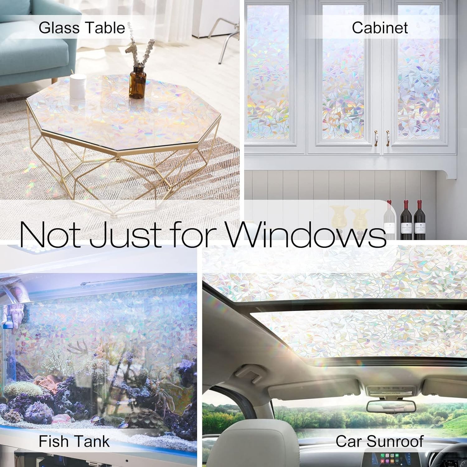 Non-Adhesive 3D Rainbow Window Film, UV Protection, Easy Install, 17.5 x 78.7