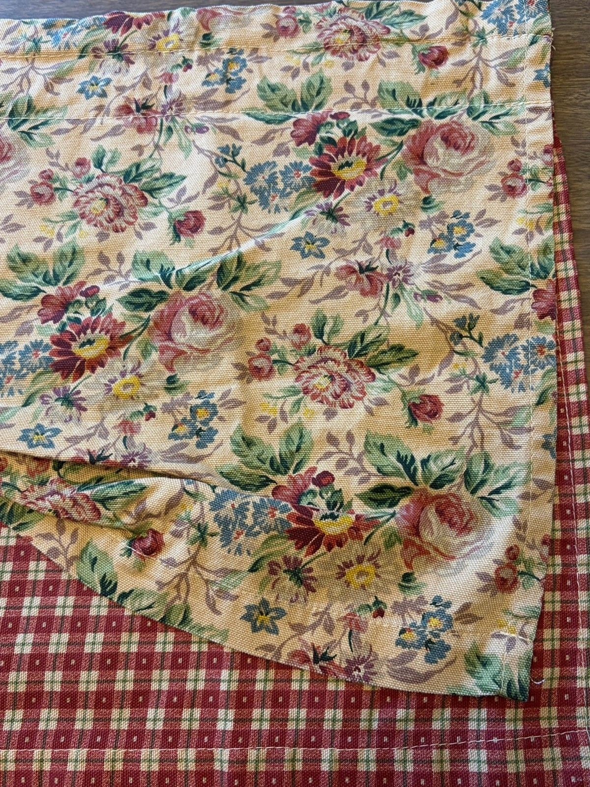 Pair Of Rich Floral And Plaid Valence 15×27” Each Cottagecore Farmhouse Vtg