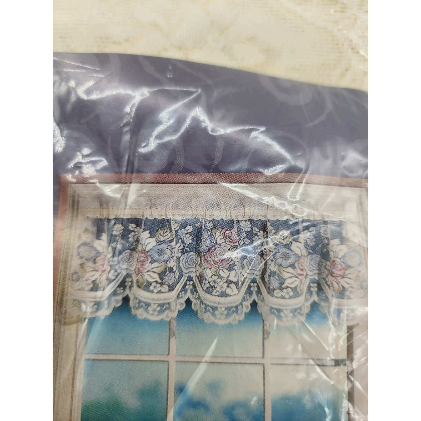 Jubilee Trailing Roses Lace Window Valance Ivory Multi Floral 56×16 Made in USA