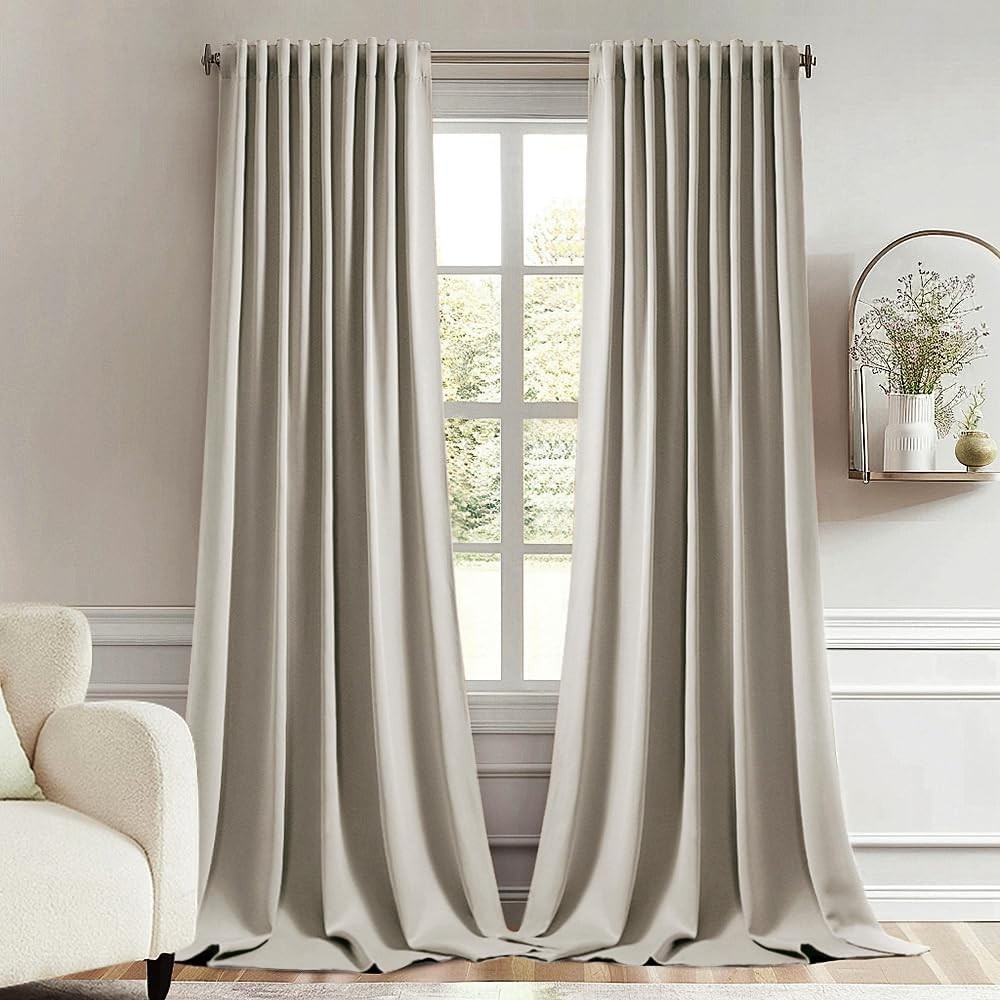 MIULEE Stone Back Tab Blackout Curtains 120 Inch Long 2 Panels Set
