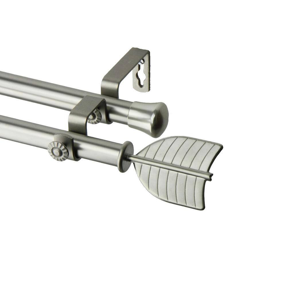66 In. X 120 In. Feather Double Curtain Rod Set in Satin Nickel