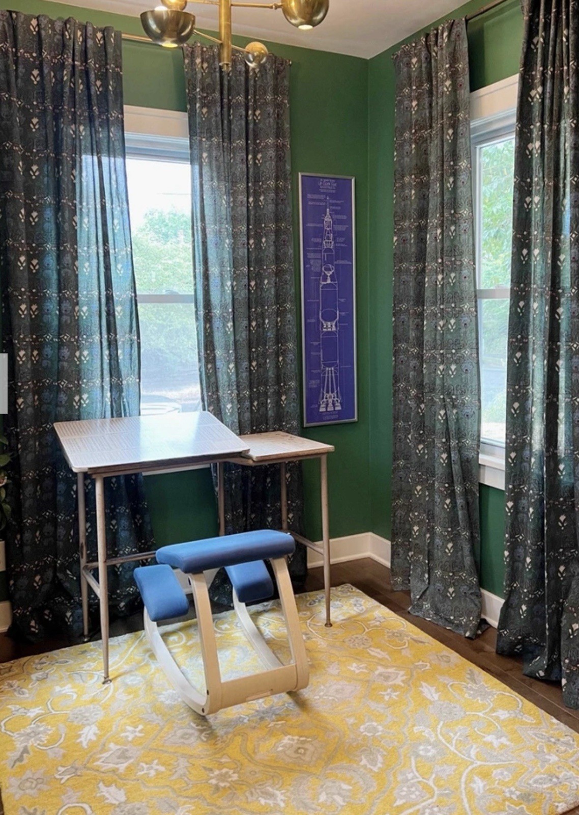 Ich Cha Block print Meadow window Panels-2- FREE SHIPPING