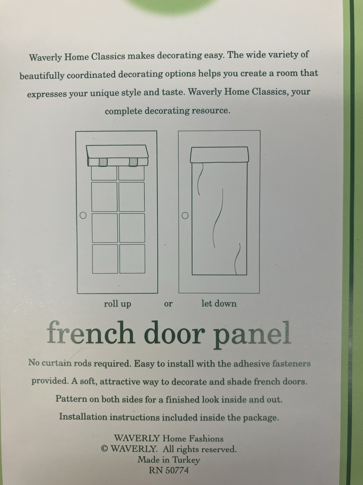 2 Waverly French Door Panel Green Fernwood Vintage Fern 26 x 68 Ticking Back New