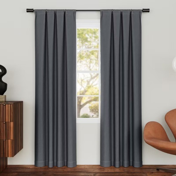 Prescott Herringbone Magnetic Close 100% Blackout Curtain Panel Pair Navy