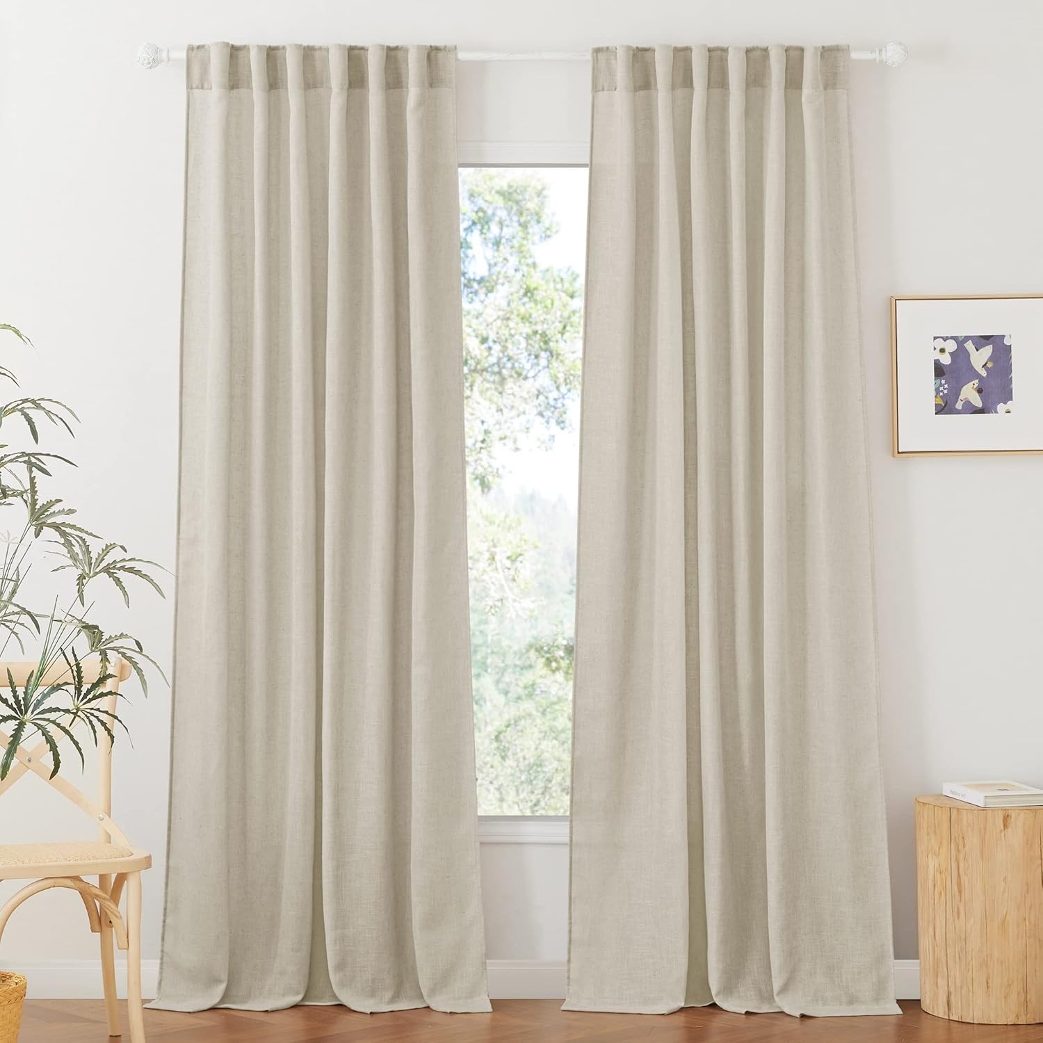 White Linen Texture Sheer Curtains Light Airy Panels for Bedroom Living Room Pat