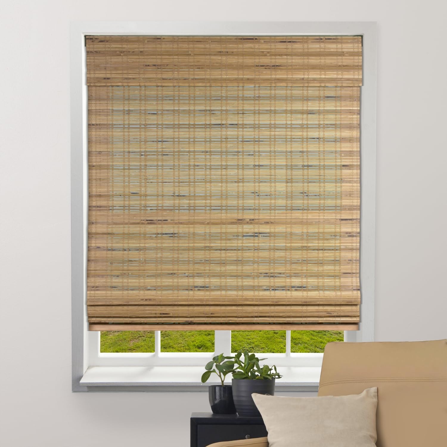 Sheer Bamboo Roman Shades with Valance – Tuscan, 38″ W x 60″ H – Light Filter…