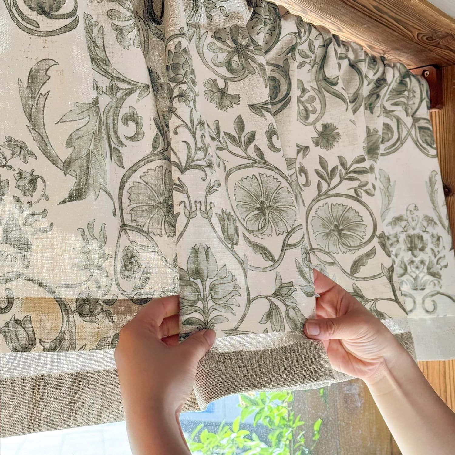 jinchan Linen Valance Kitchen Curtain for Windows Double Layer 16 Inch for Livin