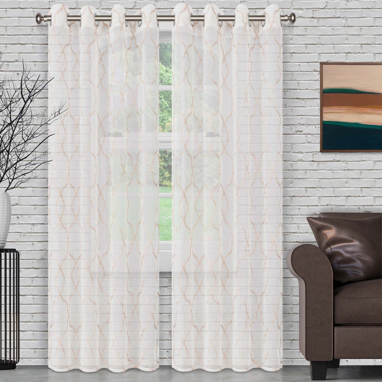 Lattice Modern Sheer Grommet Lattice Shrink & Fade Resistant Curtains Panels Set