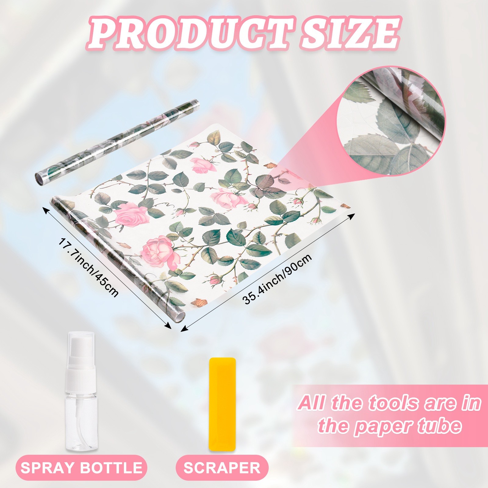 45*90CM 3D PVC Colorful Electrostatic Window Sticker with Rose Scale Pattern