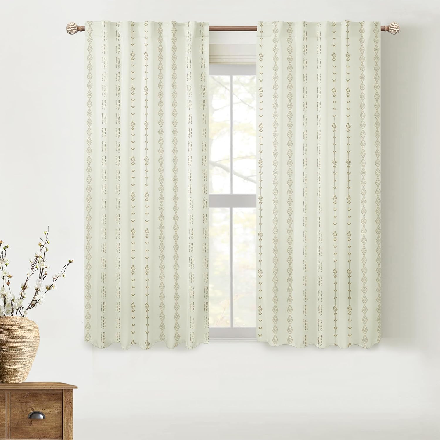 Short Curtains for Windows, 45 Inch Boho Farmhouse Floral Pattern Thermal Insula