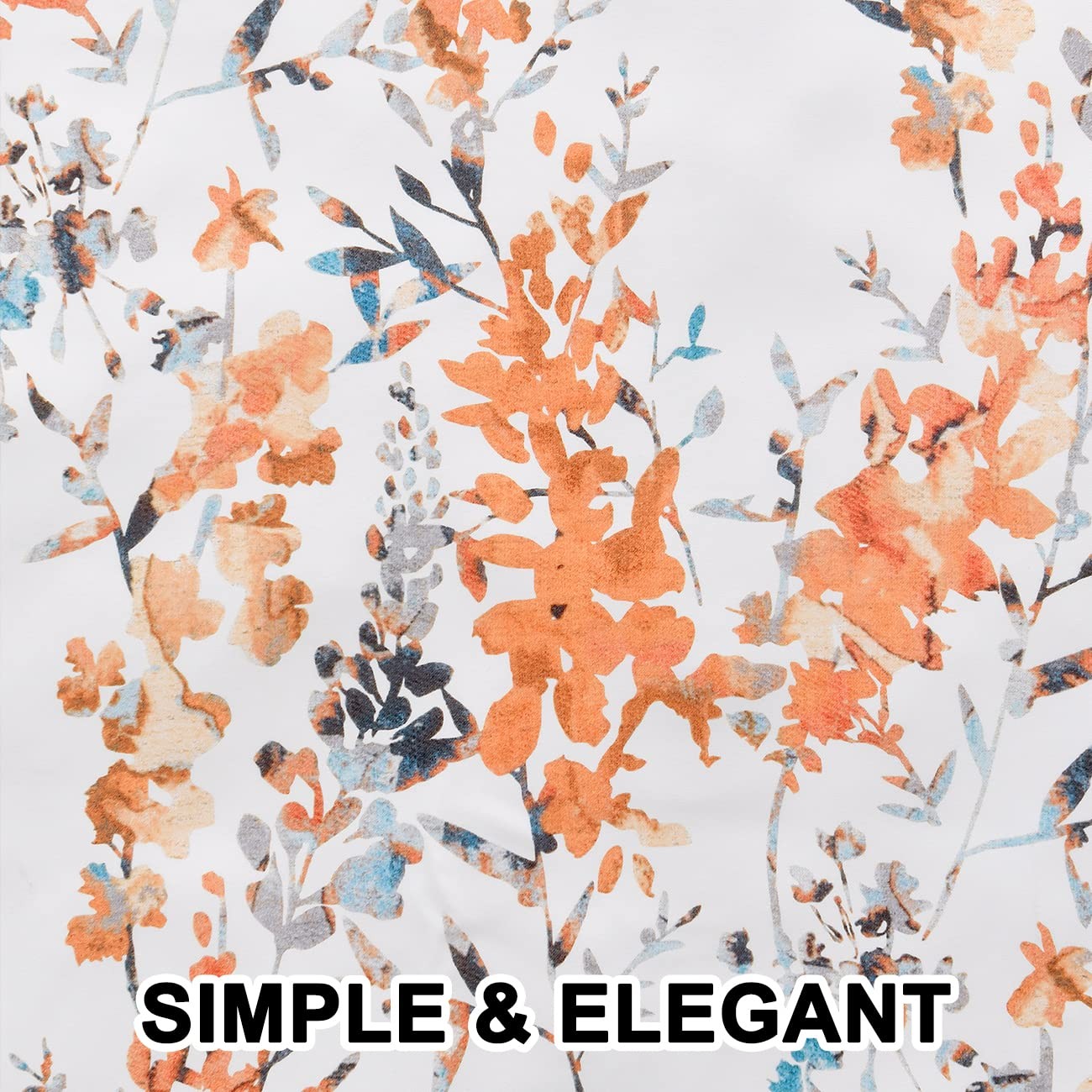 White Darkening Curtains, Orange Branch Leaf, 52×63 Inch, 2 Panels