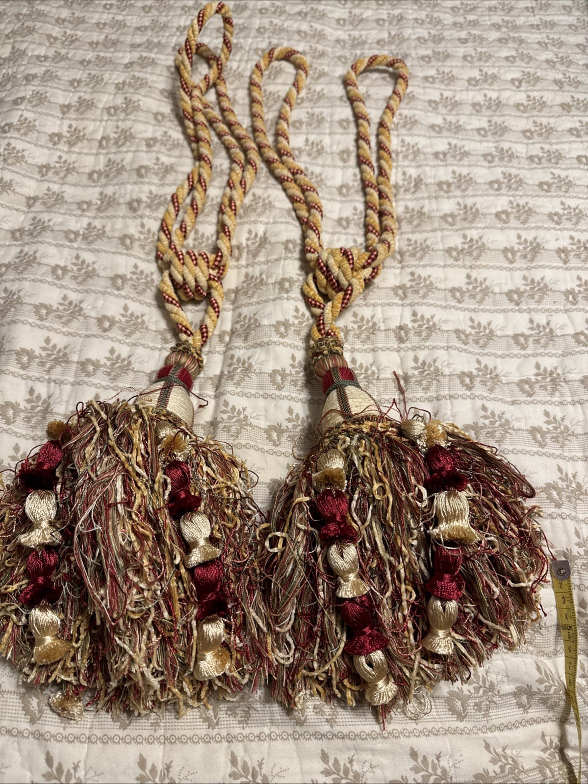 Pair X Large Tassel Curtain Drapery Tiebacks Heavy Gold Red Cream Little Green