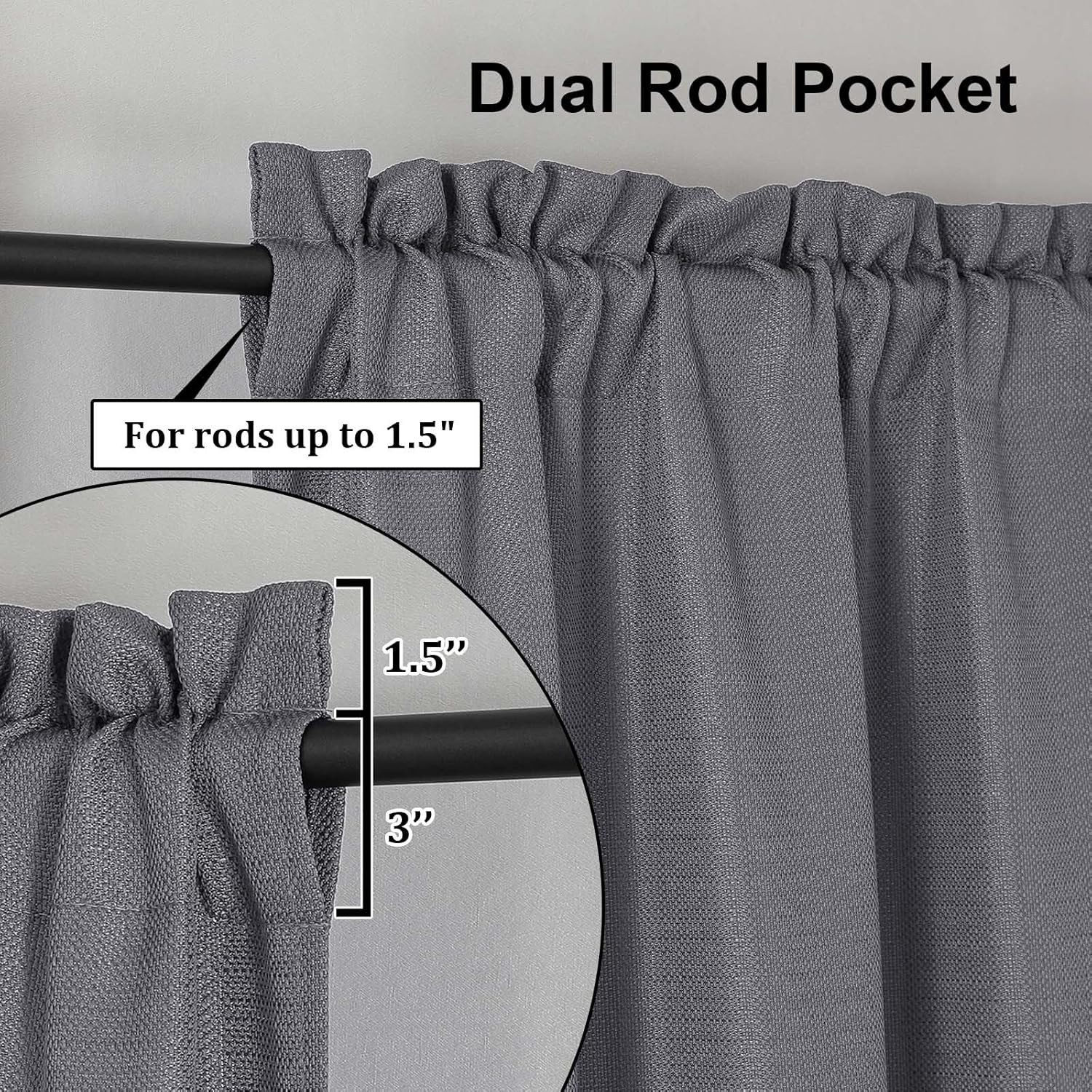 Dark Grey Valances for Windows 1 Piece, Light Filtering Kitchen Window Valance 1