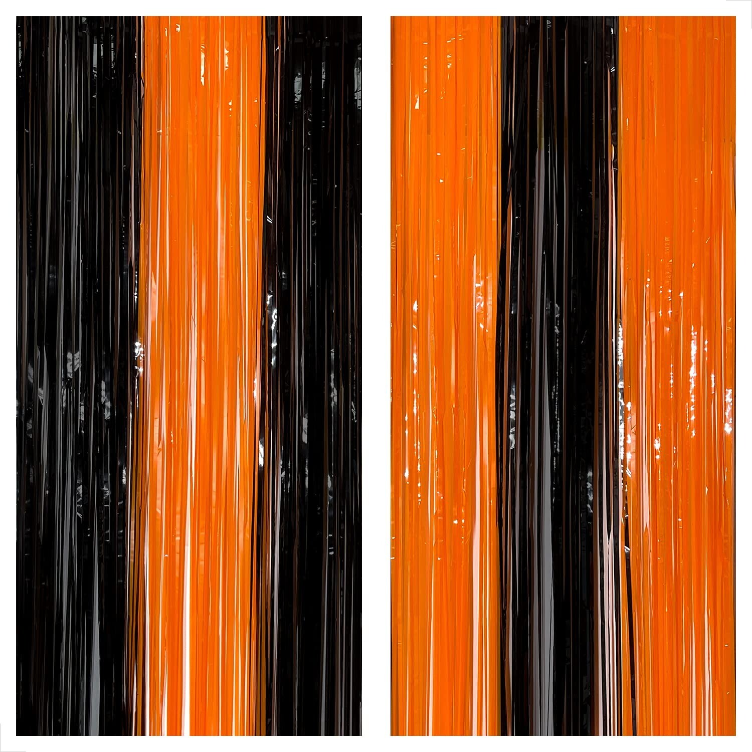 KatchOn, Black and Orange Foil Fringe Curtain – XtraLarge 3.2×8 Feet, Pack of…
