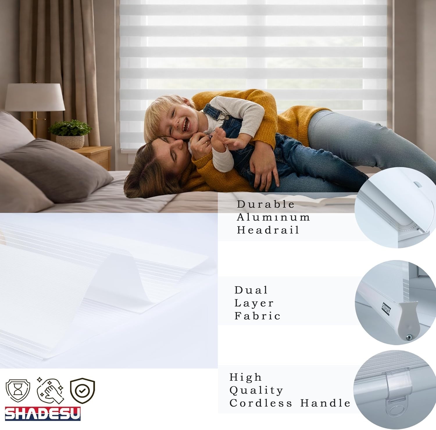 Cordless Zebra Blinds – 72″ Height, 22.5″ Width – Chic Light Filtering Privacy
