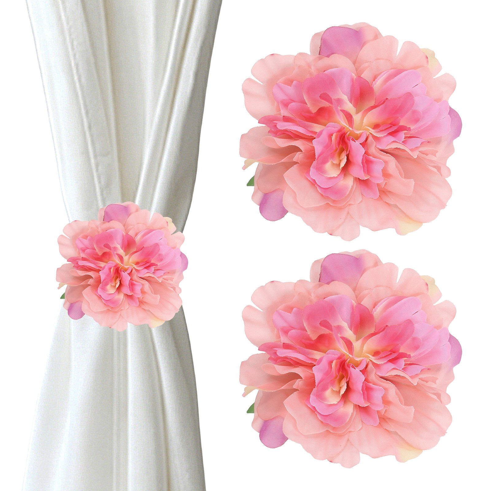 2PCS Flower Curtain Clips, Curtain Tiebacks Decorative Holdback, Orange Pink