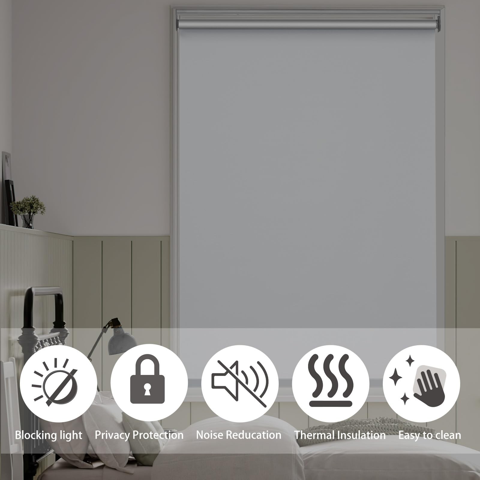 Changshade Blackout Roller Shades Dark Grey 33″w x 72″h