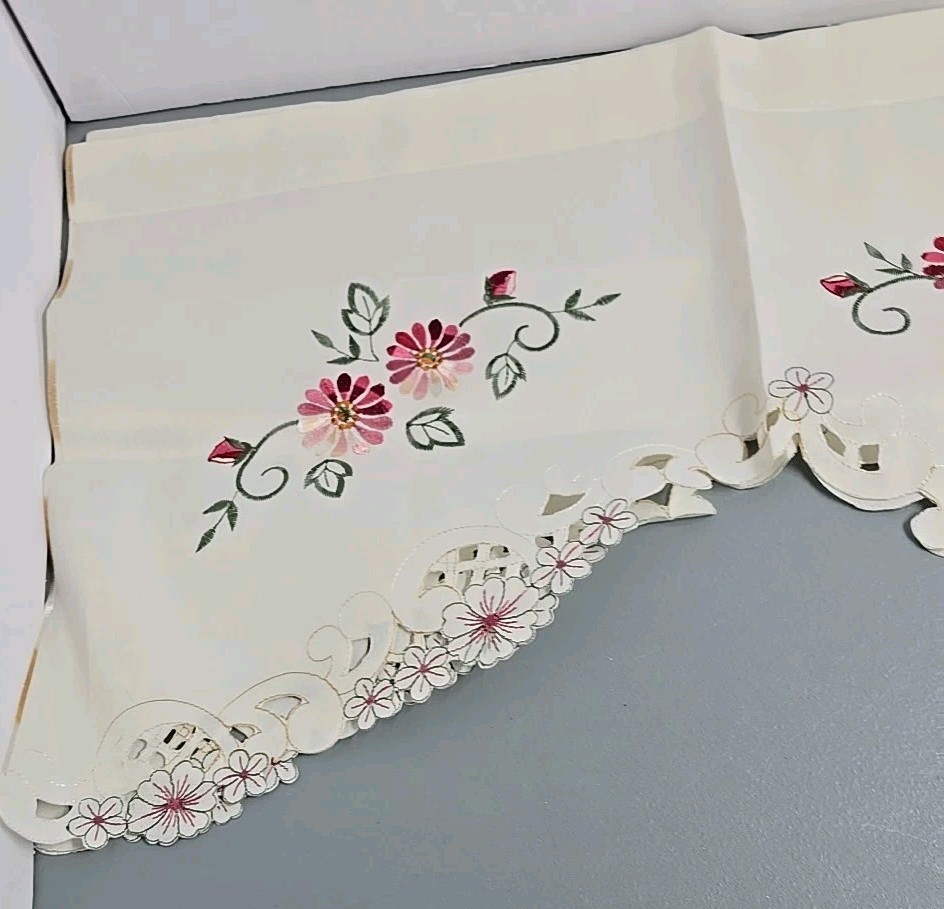 2 Embroidered Hummingbird Window Valance Spring Blooms Birds Valance 40″L×14″