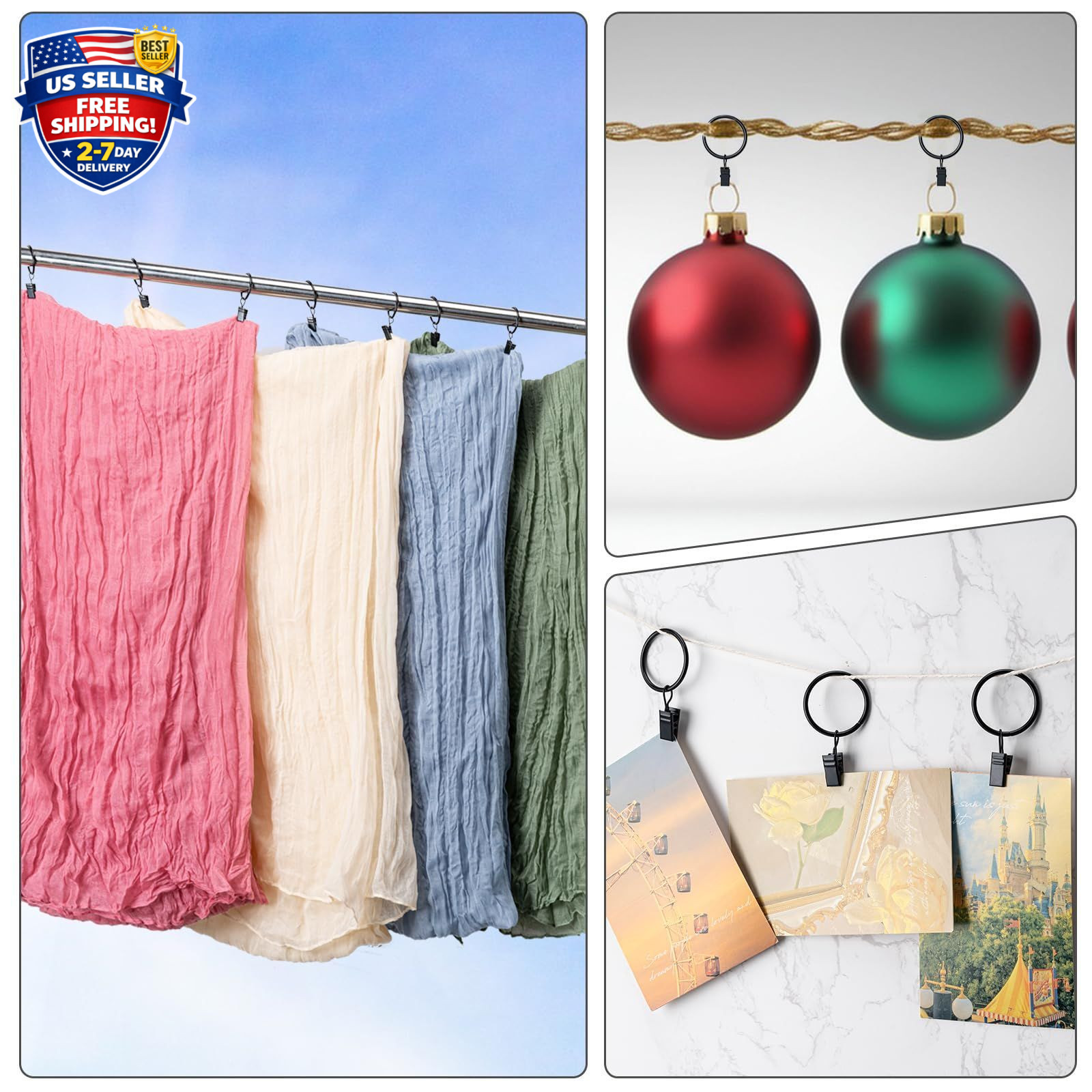36 Pack Curtain Rings with Clips, Drapery Clips with Rings, Hangers Drapes Ri…
