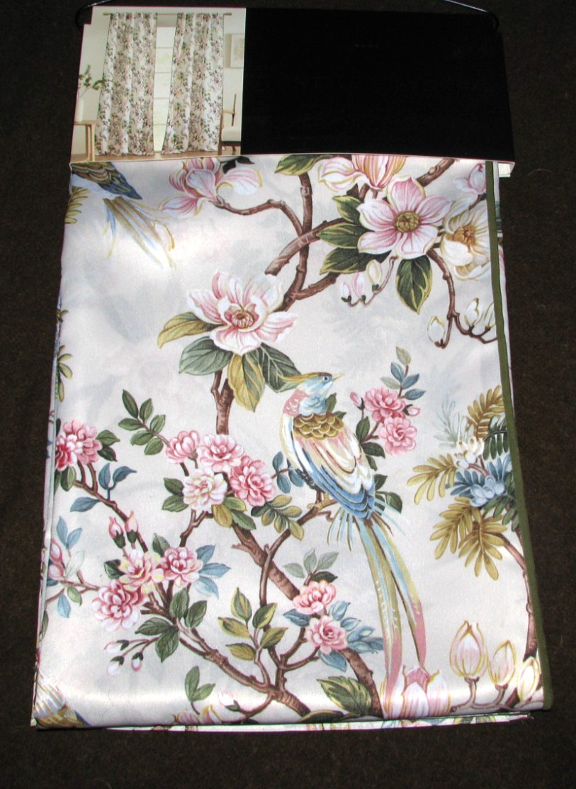 ENVOGUE “HOME” Window Curtains 2 Panels 37 x 84 /Birds, Flowers, Magnolias