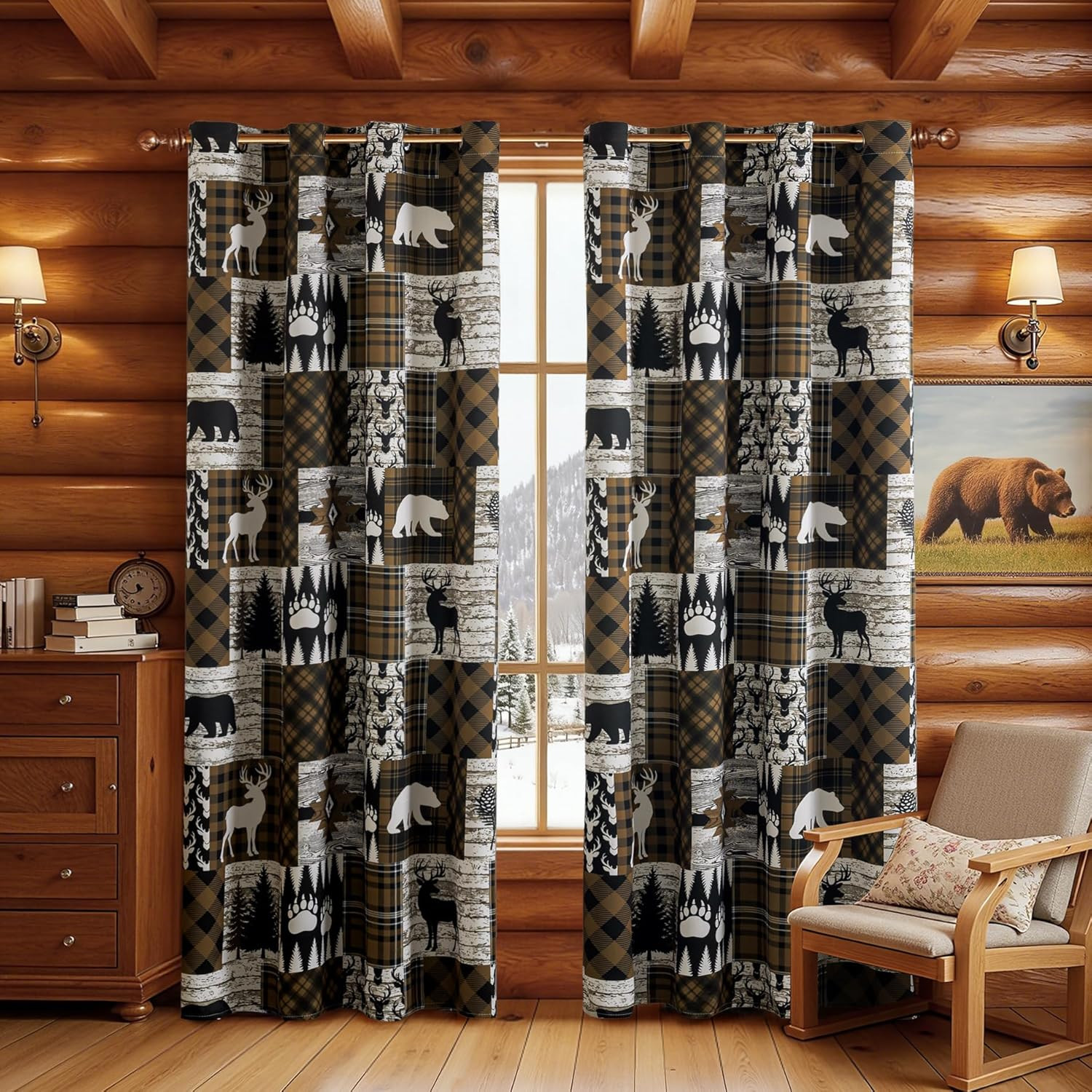 Brown Rustic Cabin Curtains 2 Panels Country Style Curtain 50% Light Blocking Da