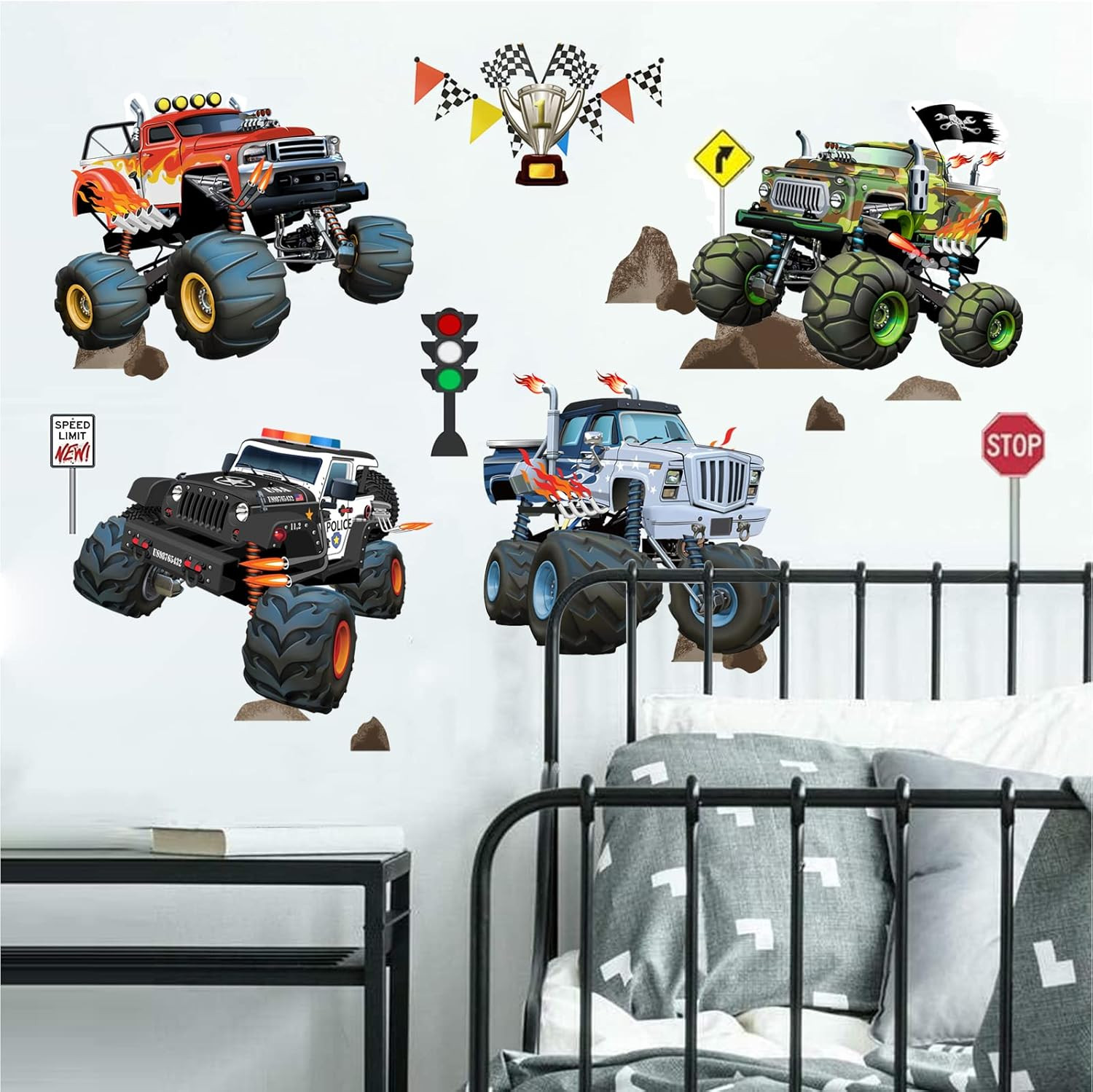 wondever Racing Car Wall Stickers Truck Vehicles Peel and Stick Multi