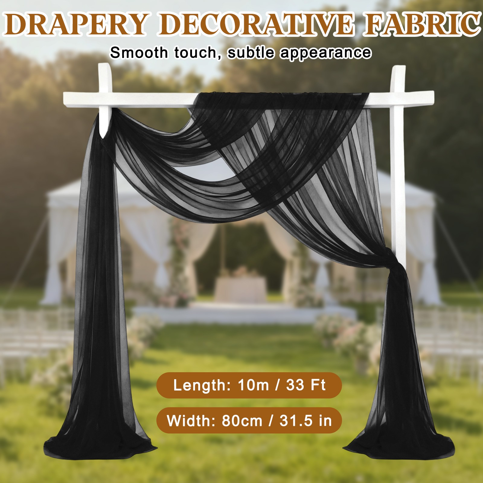 Wedding Arch Draping Fabric 32”x33Ft Sheer Drapes Chiffon Fabric Black
