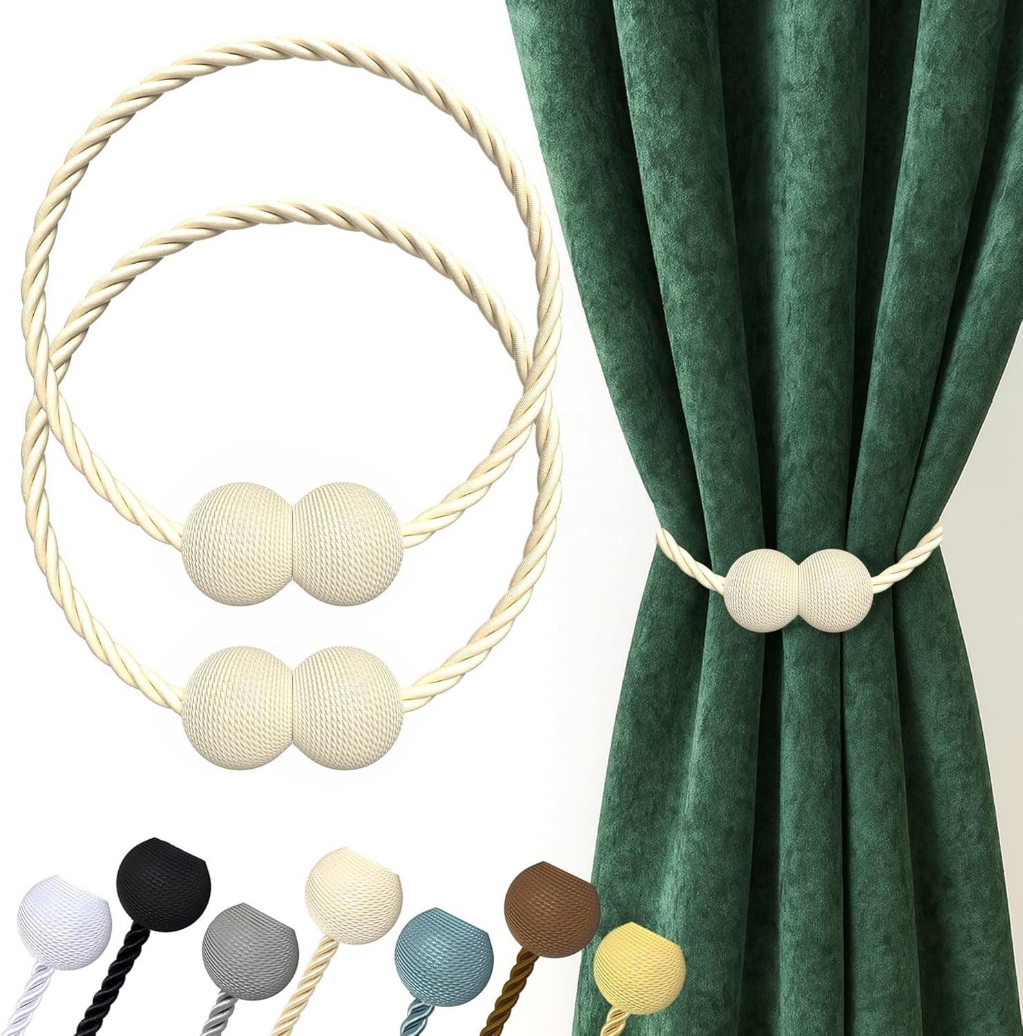 Magnetic Curtain Tiebacks Beige 6 Pack, Curtain Tiebacks Buckles Holdbacks Holde