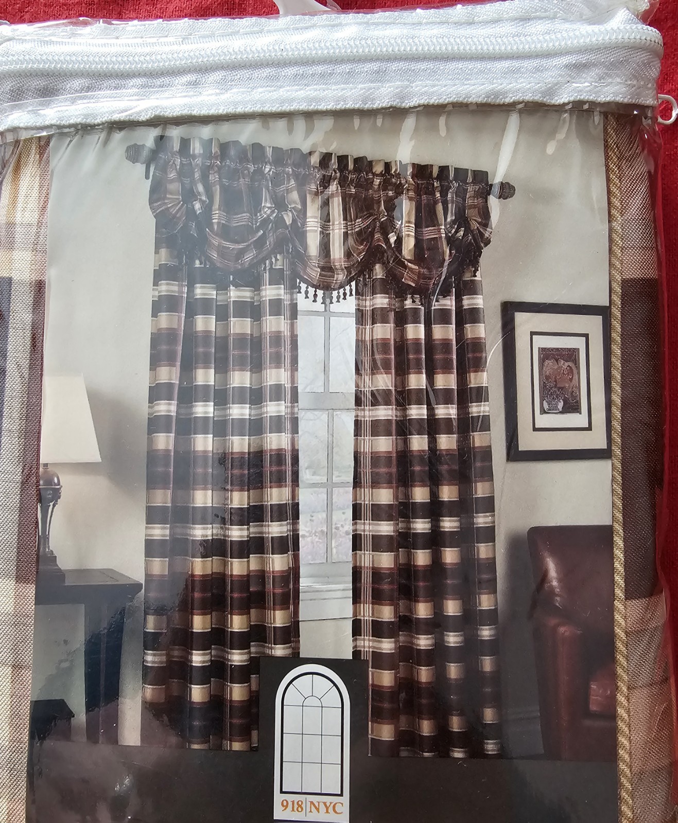 918 NYC Fortune Plaid Curtain Panels Lot 3 Brown Chocolate 54×84 NOS Rustic