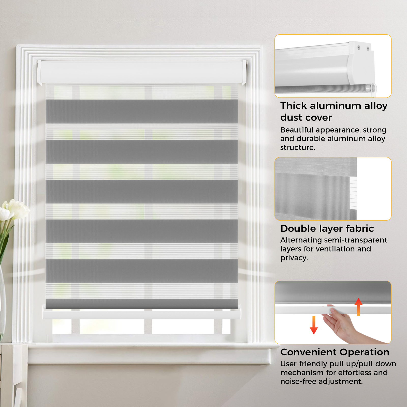 Cordless Zebra Privacy Blind Window Shade Light Filter UV Proof for Home Office