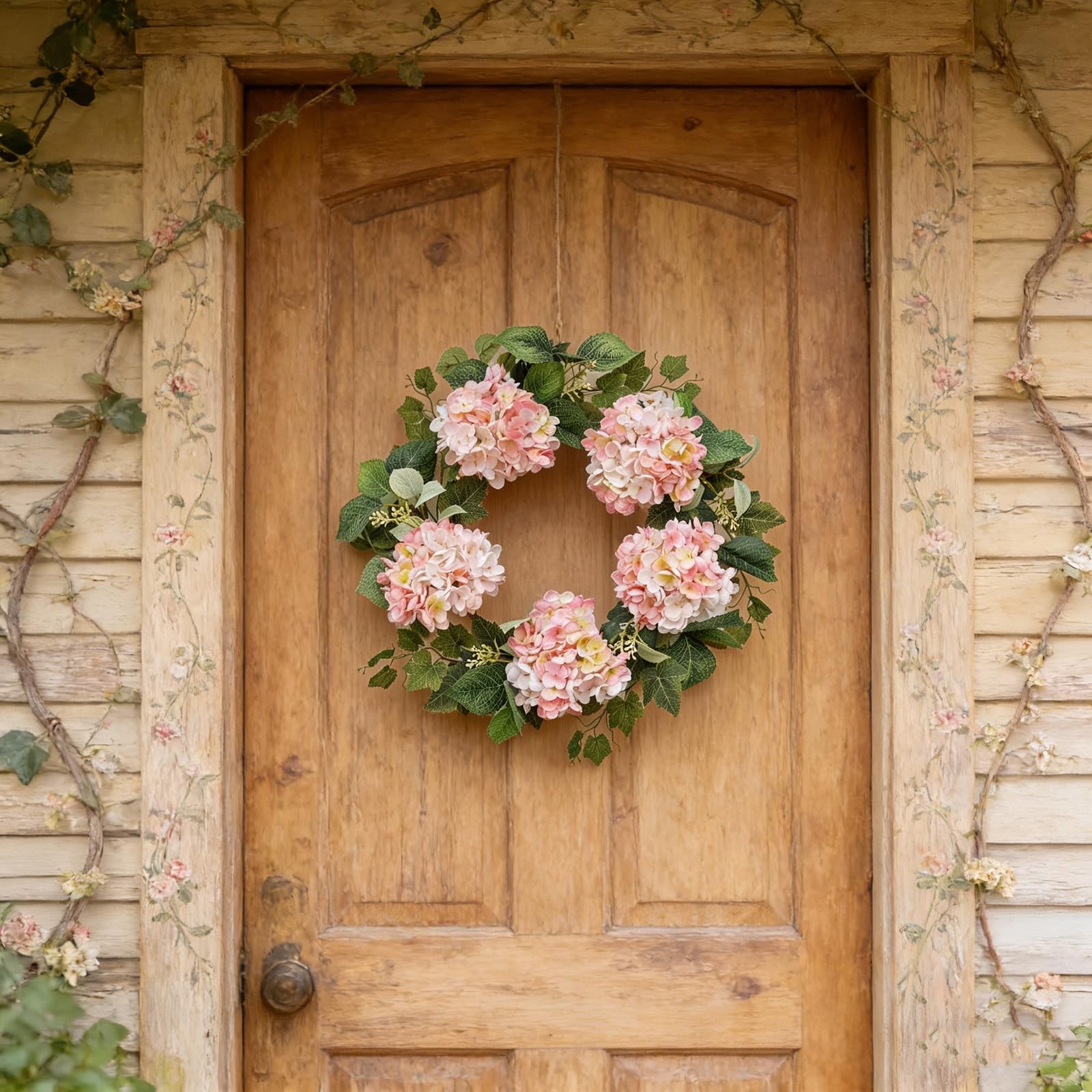 Hometrance Pink Hydrangea Spring Wreath, 18 Inch Outdoor Summer 20iinch,