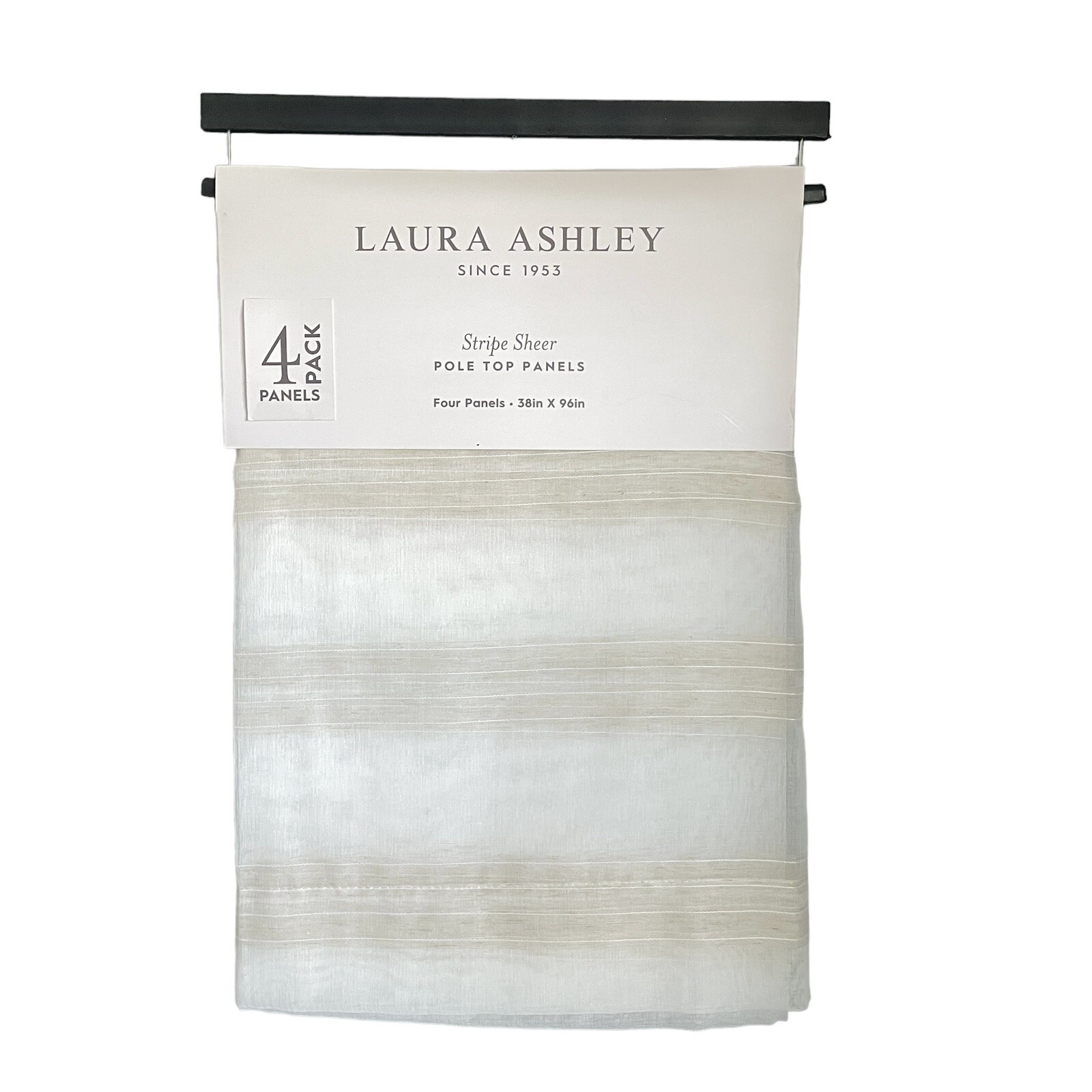 Laura Ashley Window Curtains 4 Panels Beige 38 x 96 Striped Sheer Pole Top NEW