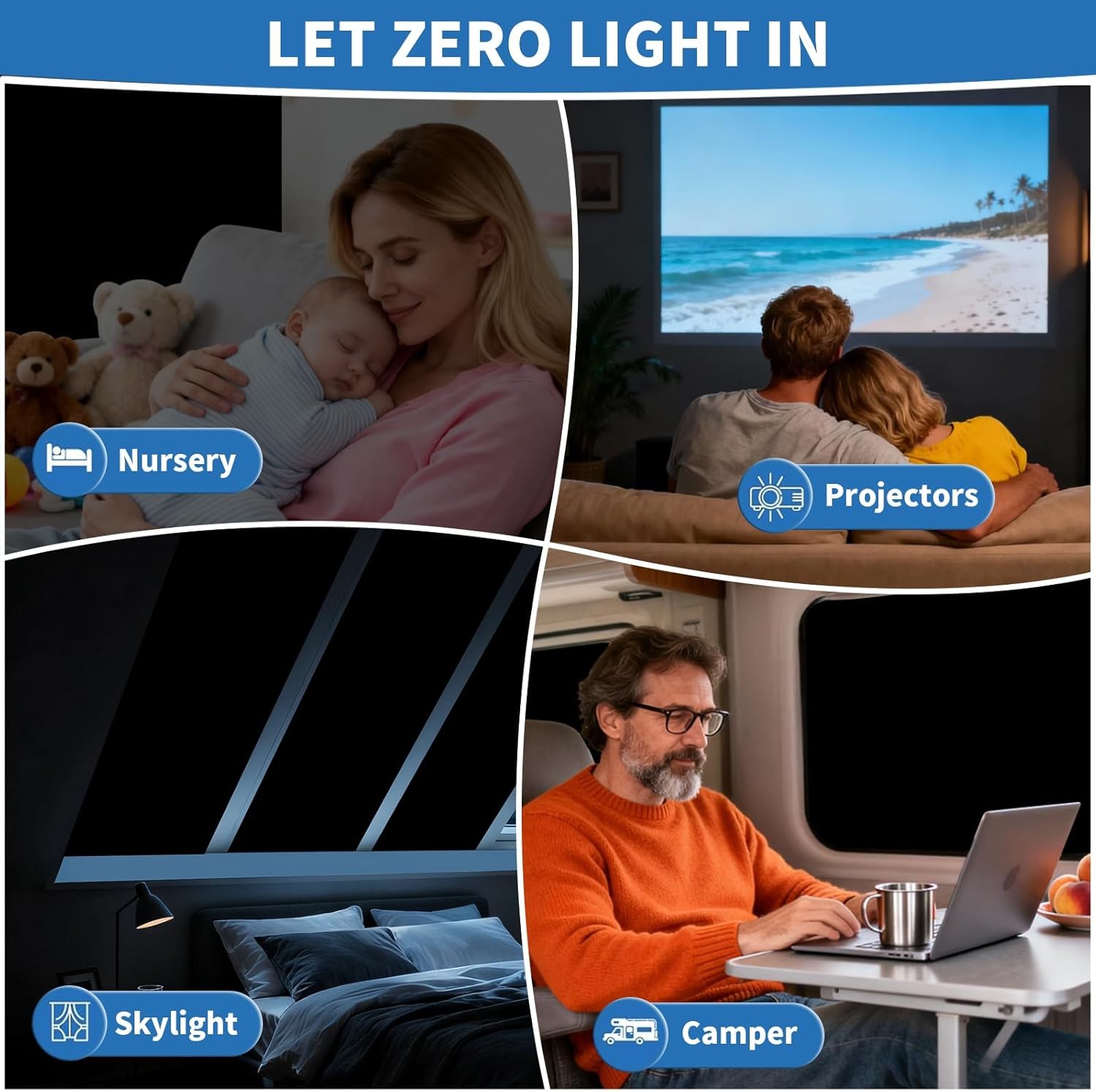 100% Black Out Window Cover Portable Blackout Shades Adhesive Thermal Blackout