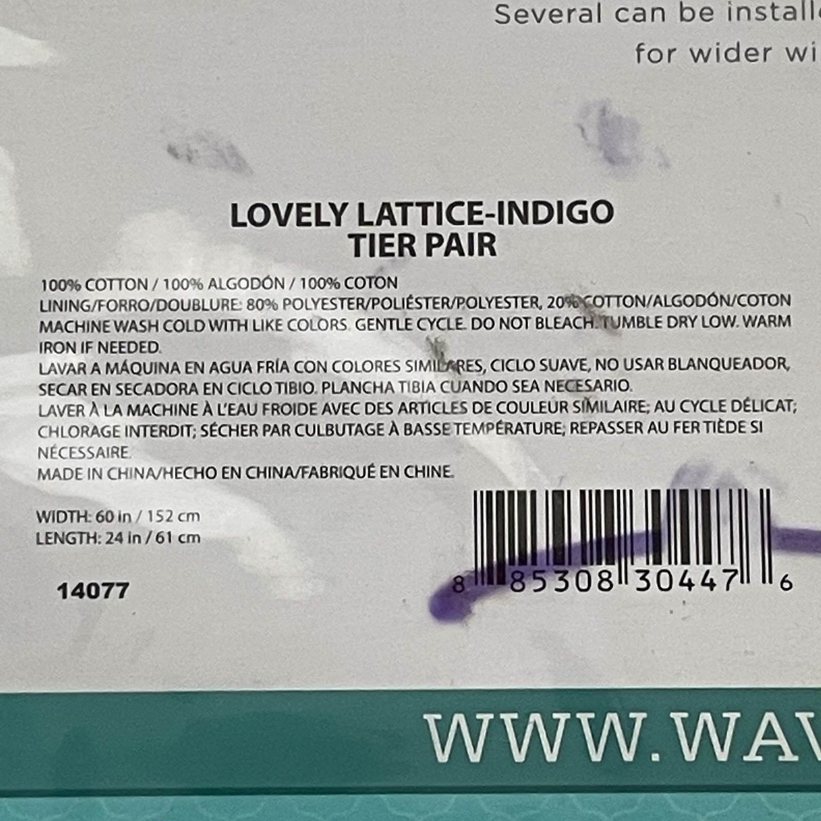 Waverly Lovely Lattice Tier Pair Indigo Blue 60×24 Window Curtain