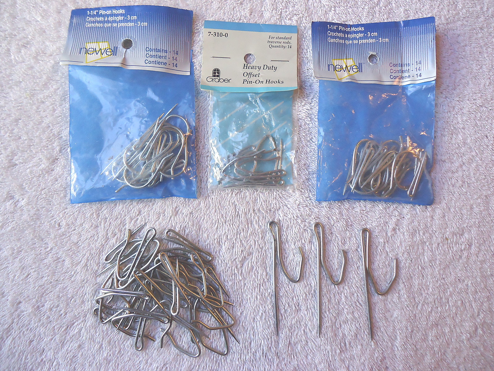 Mixed Lot Of Various Sizes Pin On Hooks ” (2) Packs ” NIP “,1 Opened Pack,Others