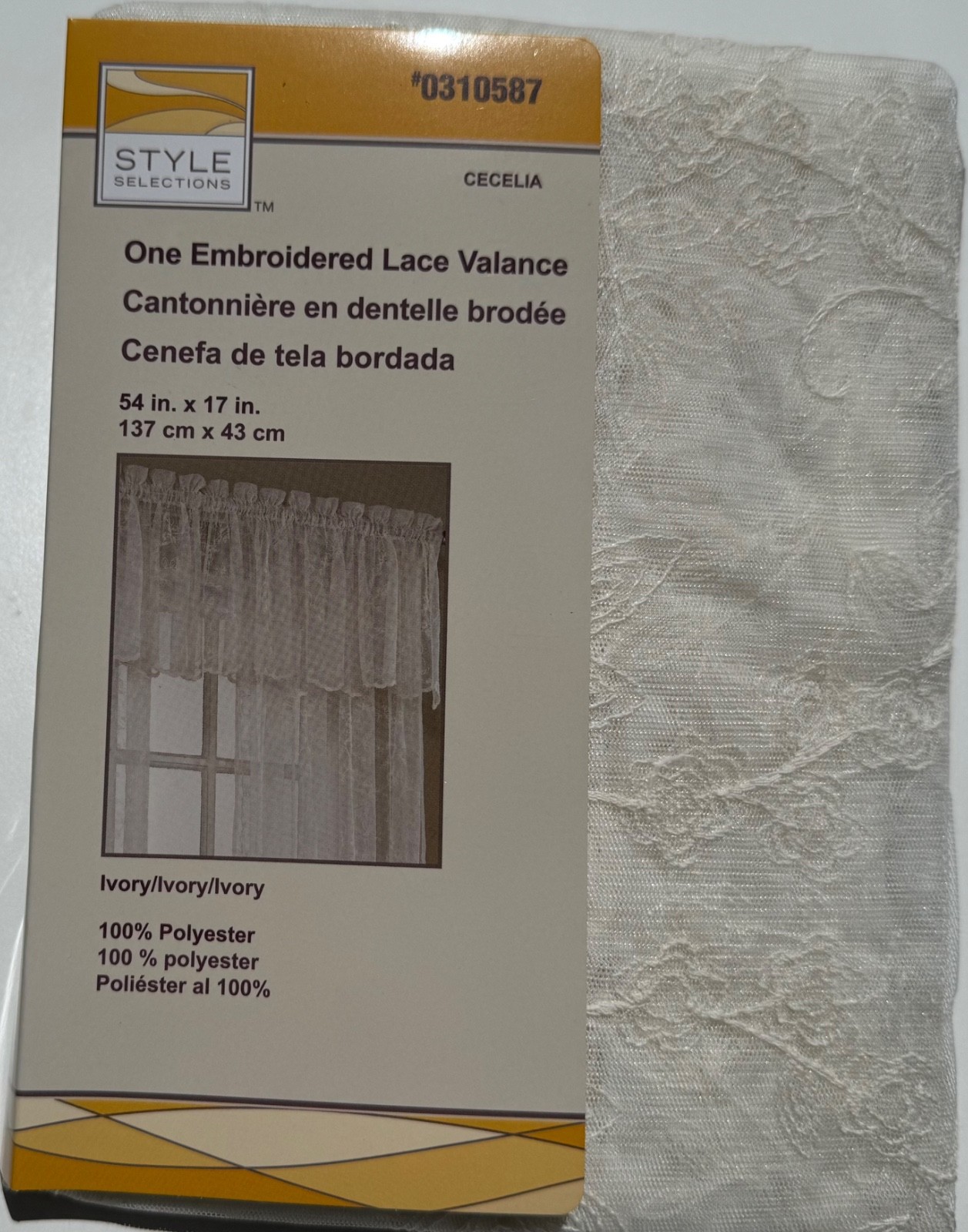 Style Selections Embroidered Lace Valance Rod Pocket Polyester 54″ x17″