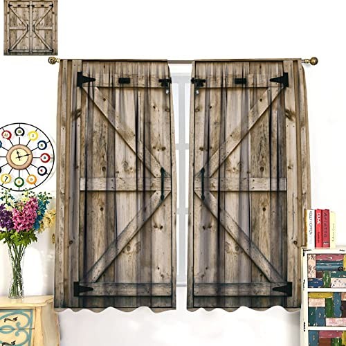 Rustic Wooden Barn Door Blackout Windows 26″W x 84″L (Pack of 2) Style-3