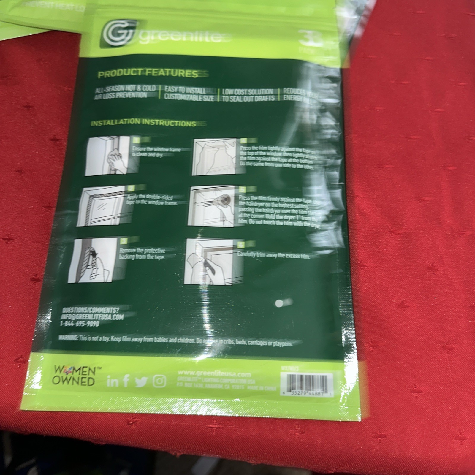 Greenlite Kit 3 Window Crystal Clear Film Sheets 62” X 42”