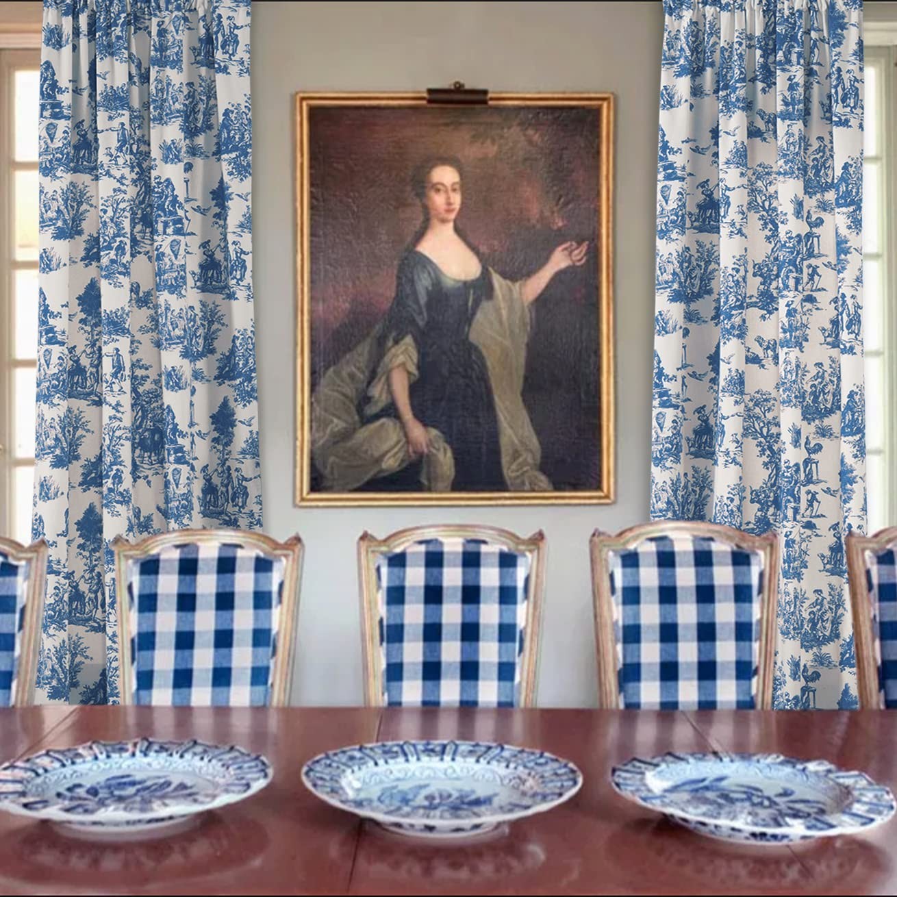 Blue and White Curtains 96 Inches Long for Living Room Set 2 Panels Moderate …