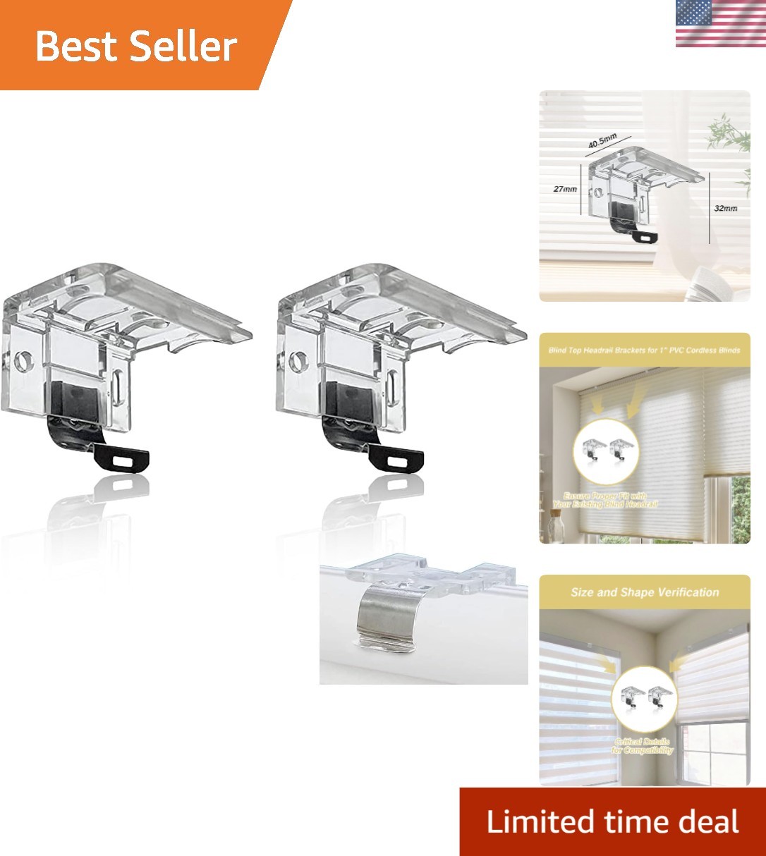 2 PCS Replacement Brackets for Cordless Blinds Mounting Bracket with Metal Cl…